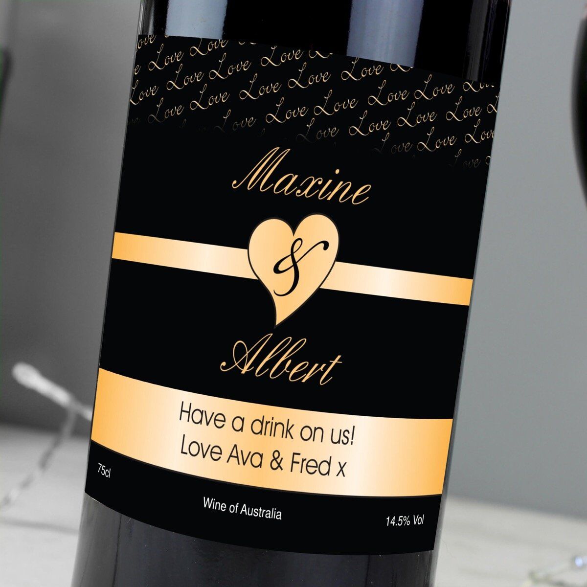 Personalised Couples Heart Red Wine – Black Design