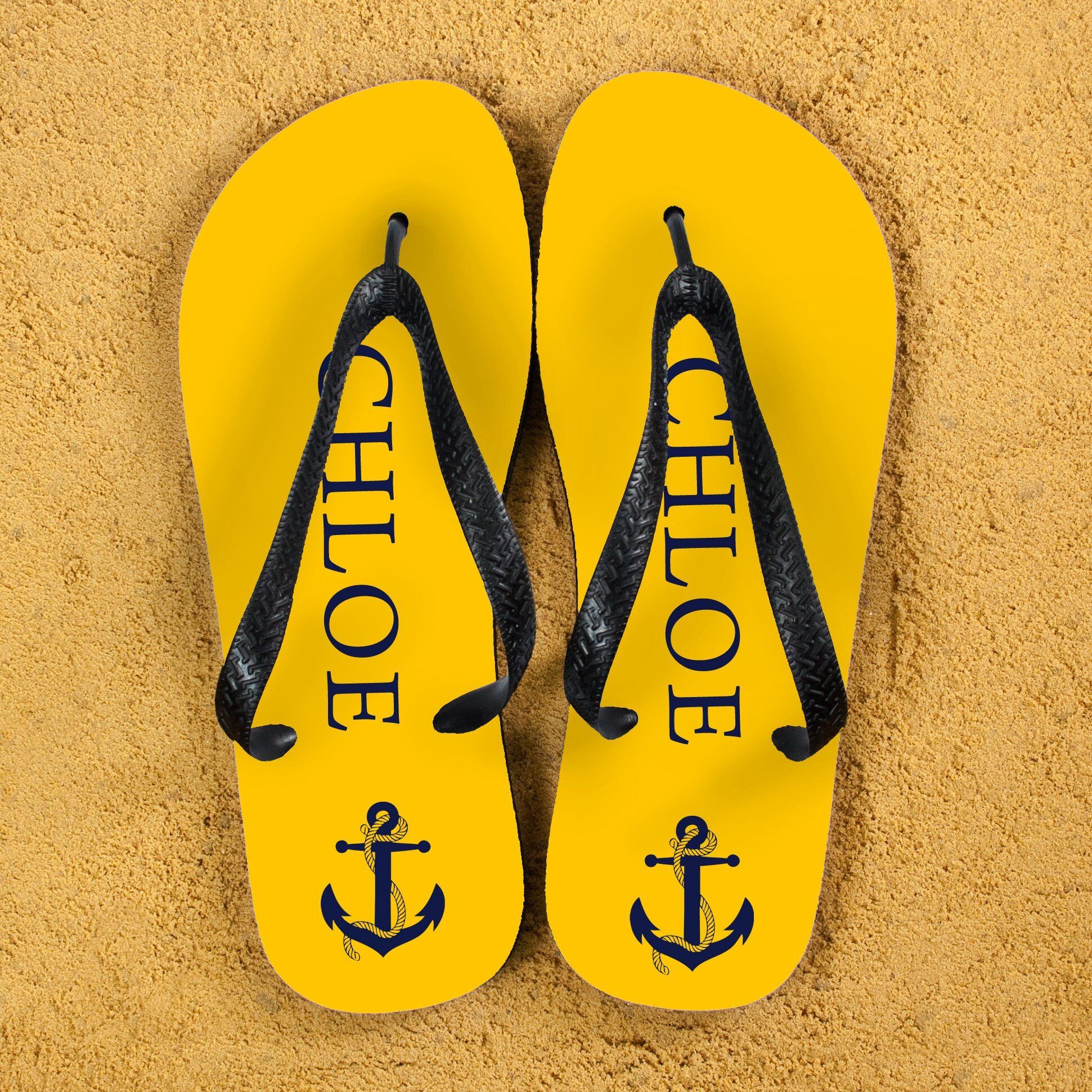 Personalised Adults Flip Flops (Yellow & Blue) – Anchors
