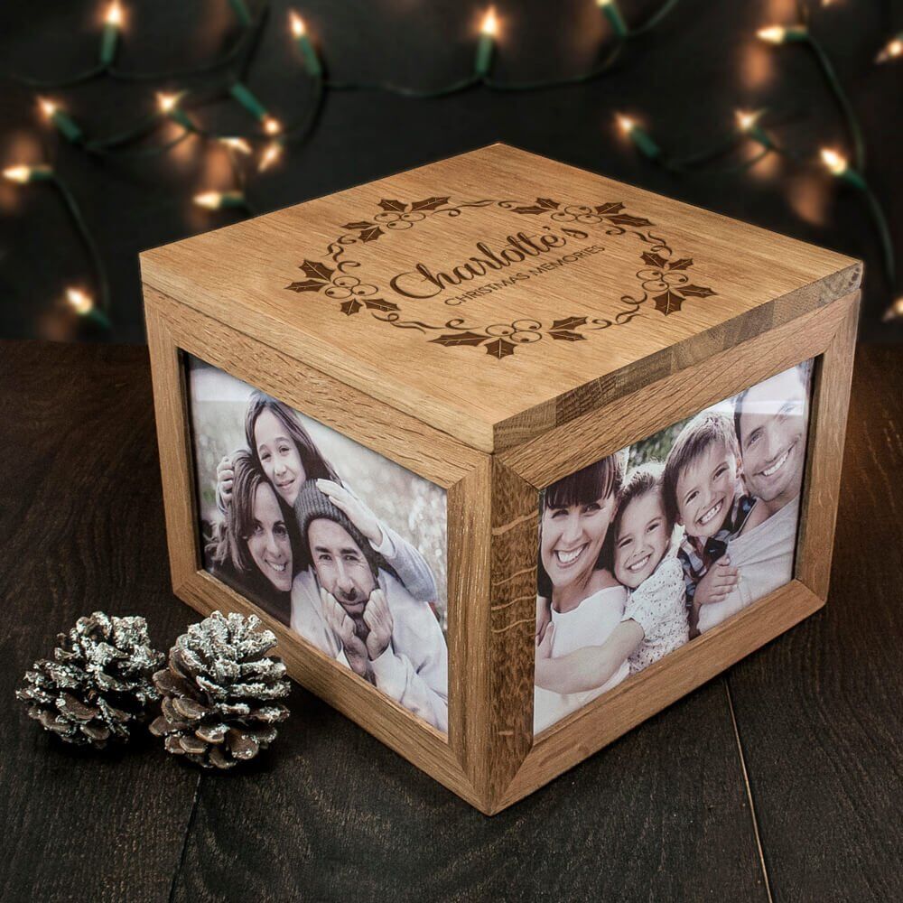 Personalised Oak Photo Keepsake Box – Christmas Memories