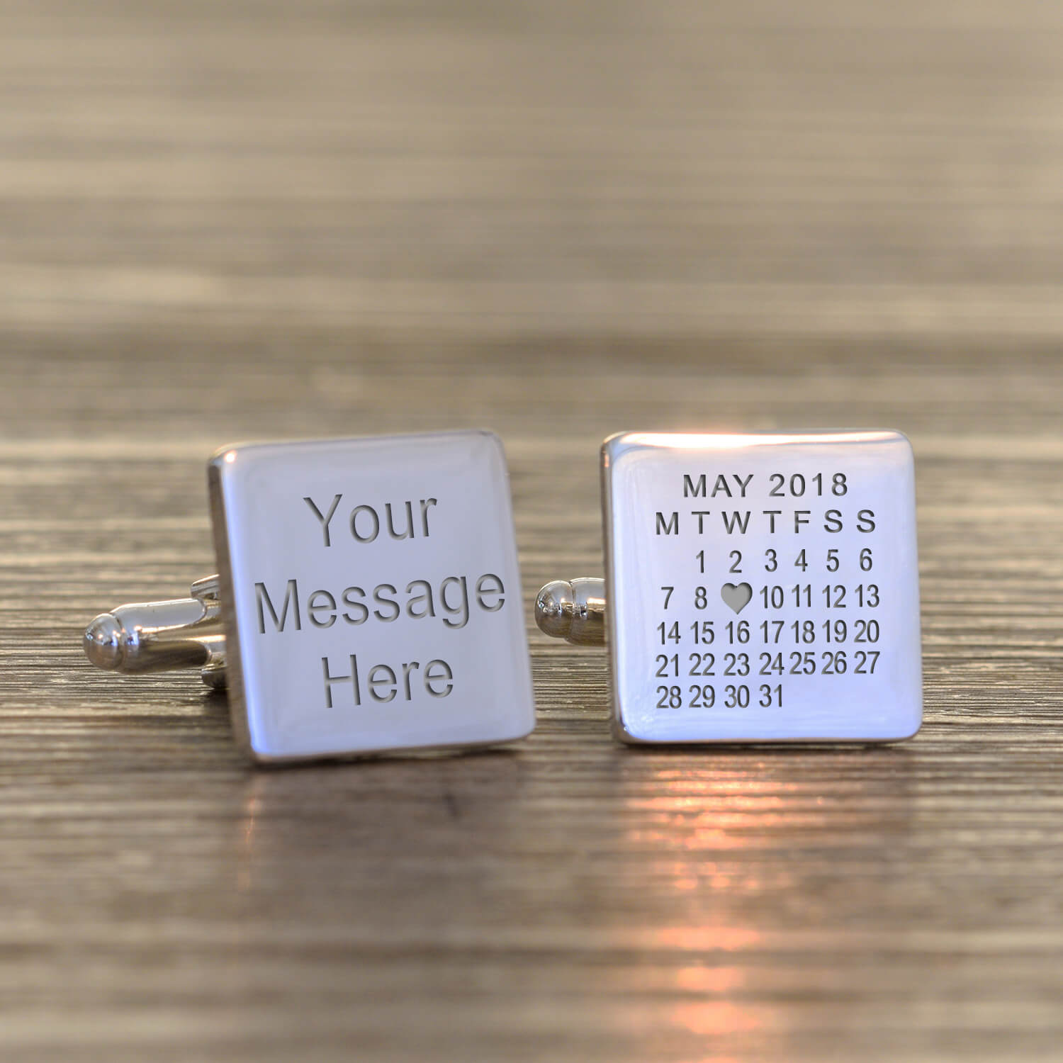 Personalised Cufflinks – Your Message & Date (Heart)