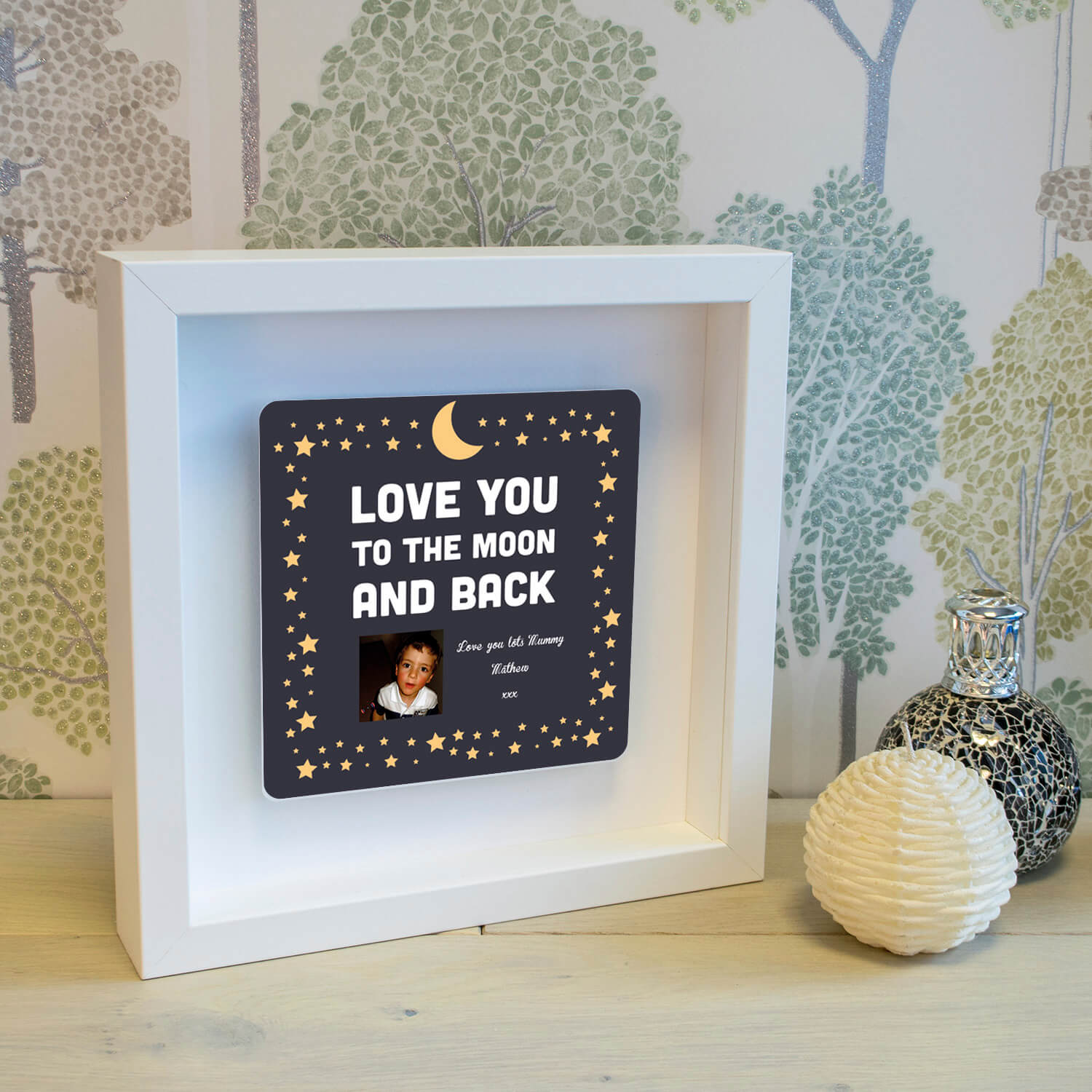 Personalised Shadow Text Frame – Moon & Back
