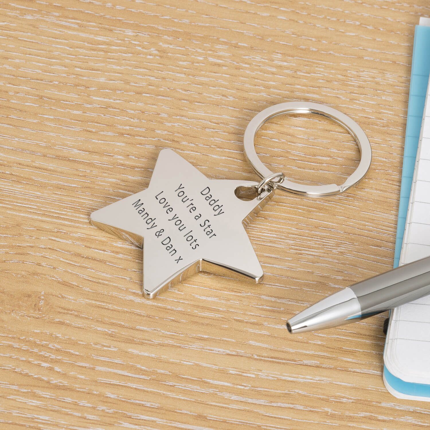 Personalised Silver Key Ring – Your Message (Star)