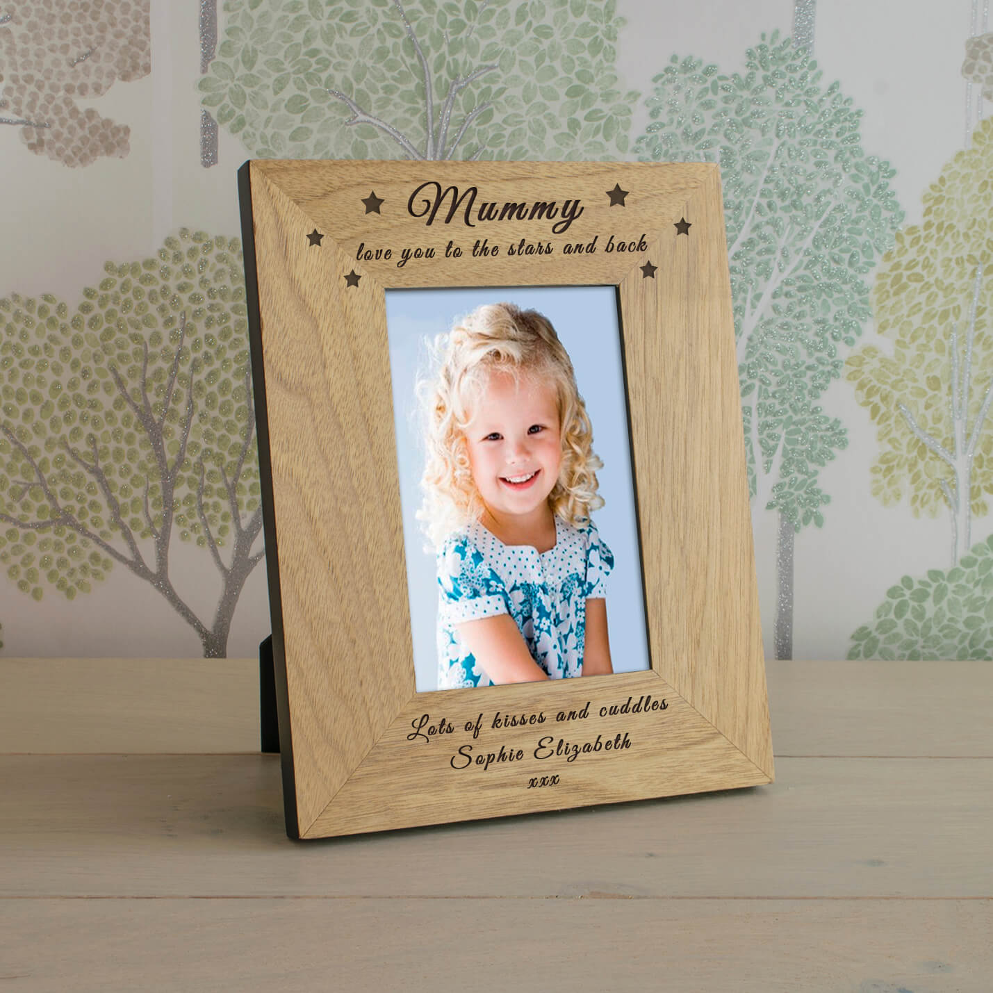 Personalised Wooden Photo Frame – Stars and Back