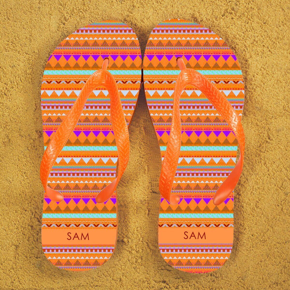Personalised Adults Flip Flops (Orange) – Aztec