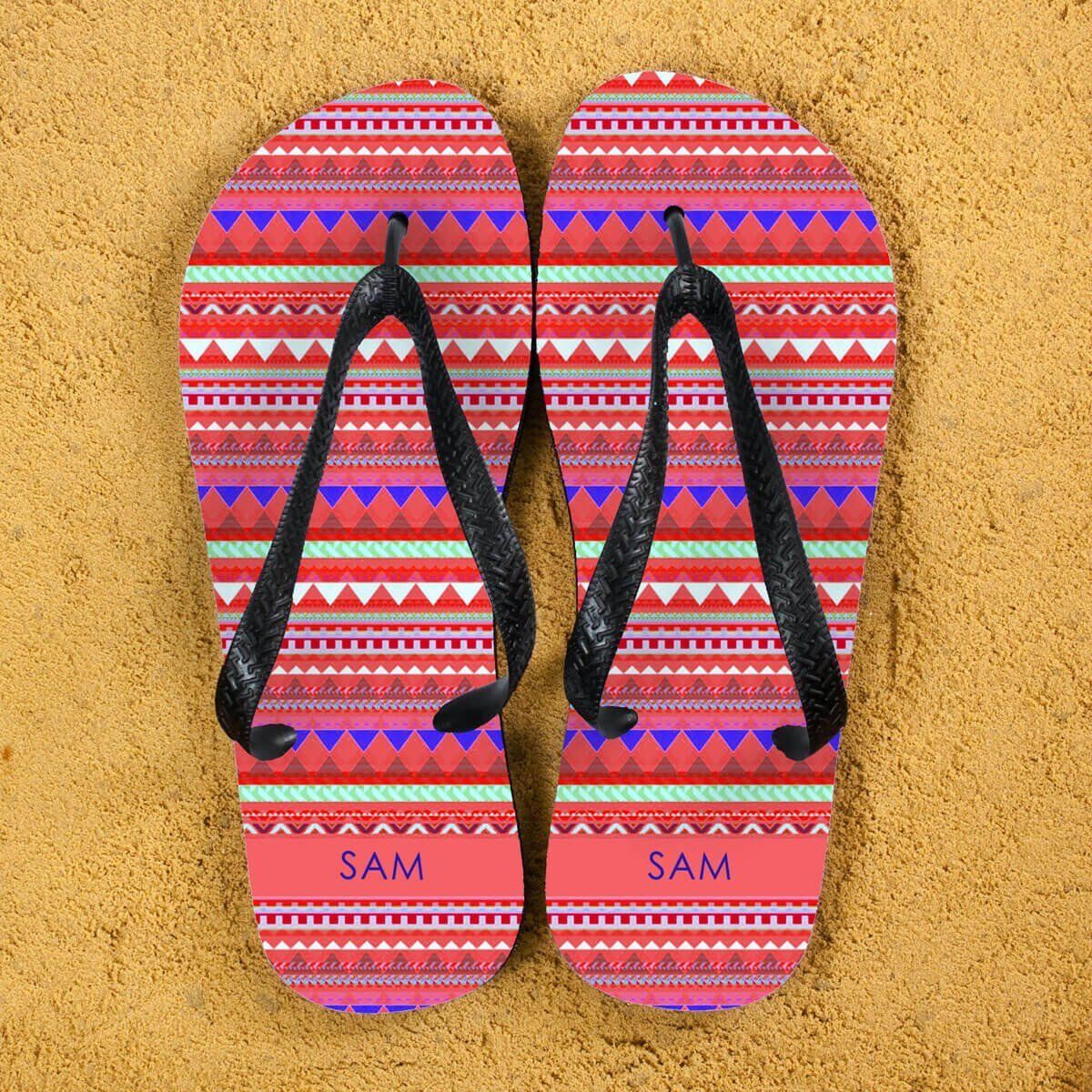 Personalised Adults Flip Flops (Red) – Aztec