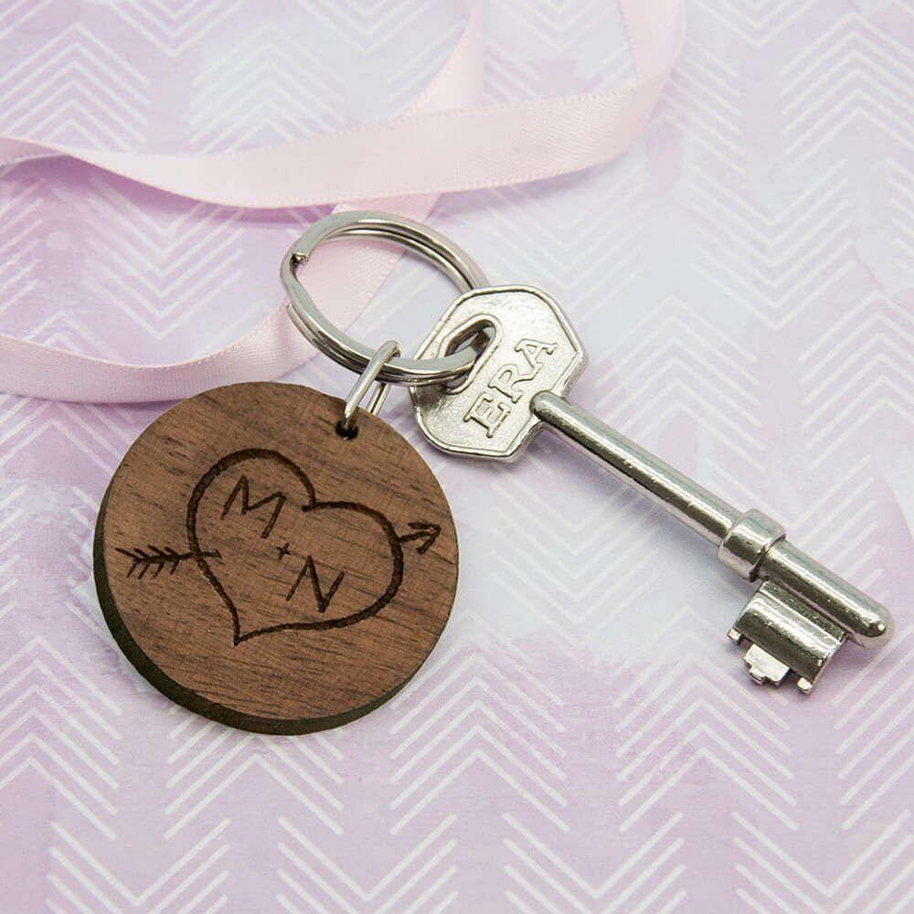 Personalised Wooden Key Ring – Initials (Round)