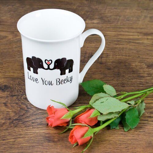 Personalised Elephants In Love Bone China Mug