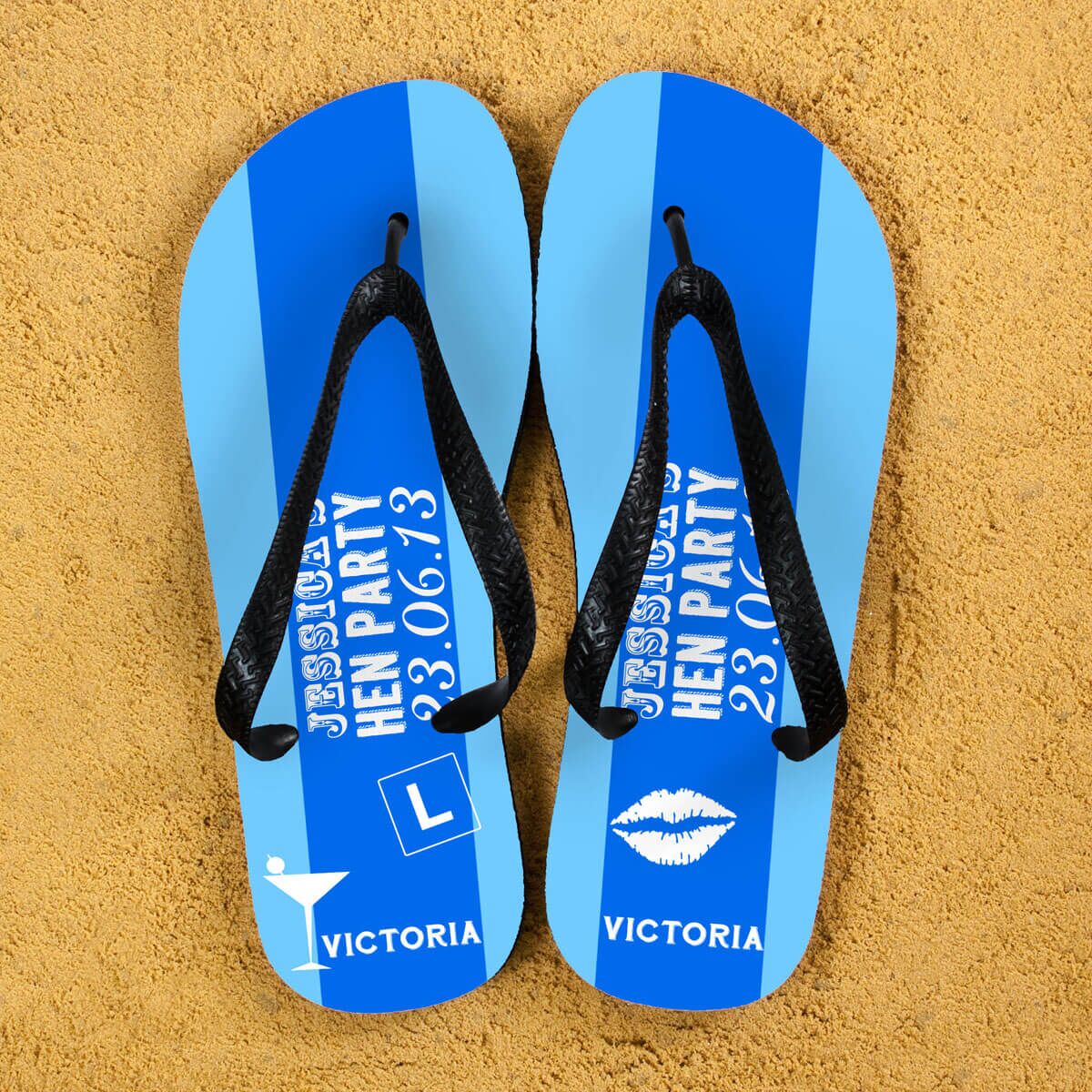 Personalised Adults Flip Flops (Light Blue) – Hen Party