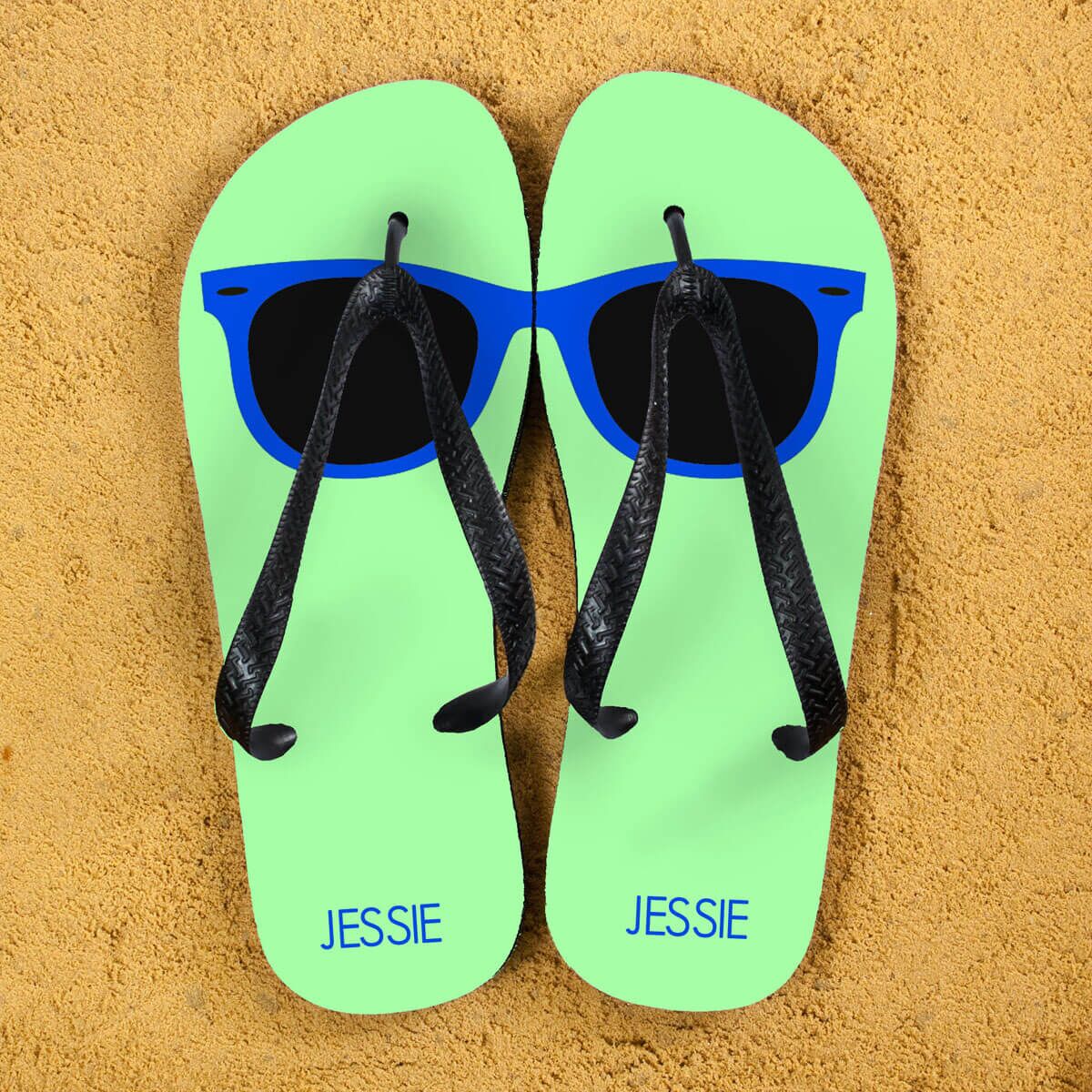 Personalised Adults Flip Flops (Green & Blue) – Sunglasses