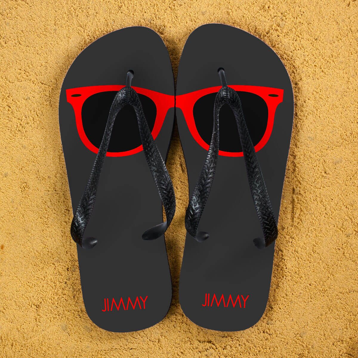 Personalised Adults Flip Flops (Grey & Red) – Sunglasses