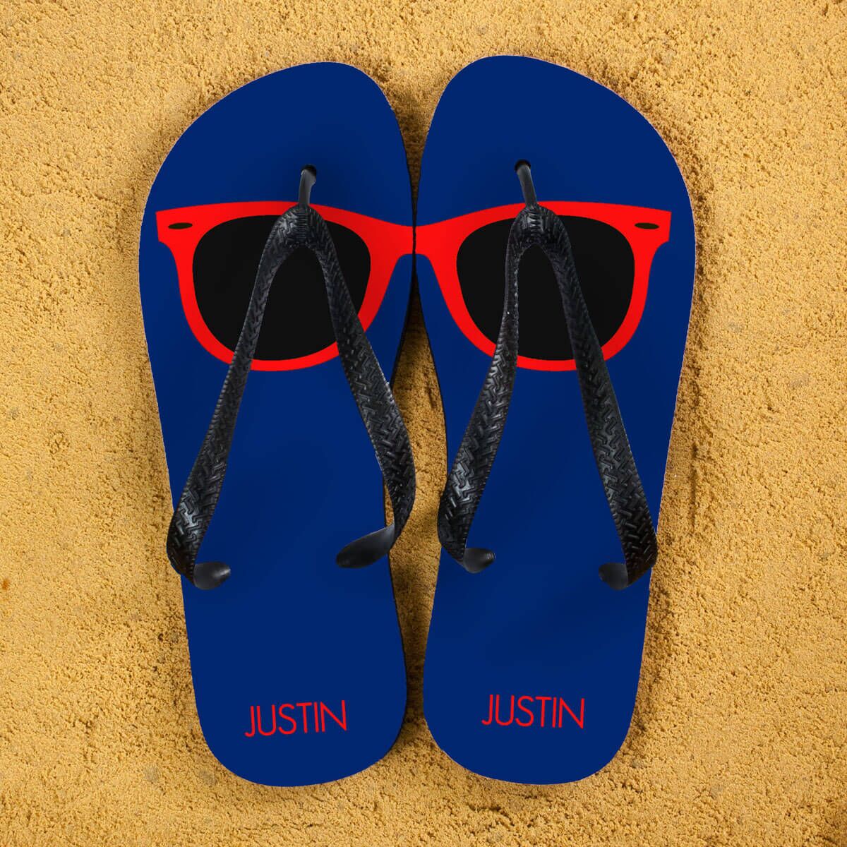 Personalised Adults Flip Flops (Navy & Red) – Sunglasses