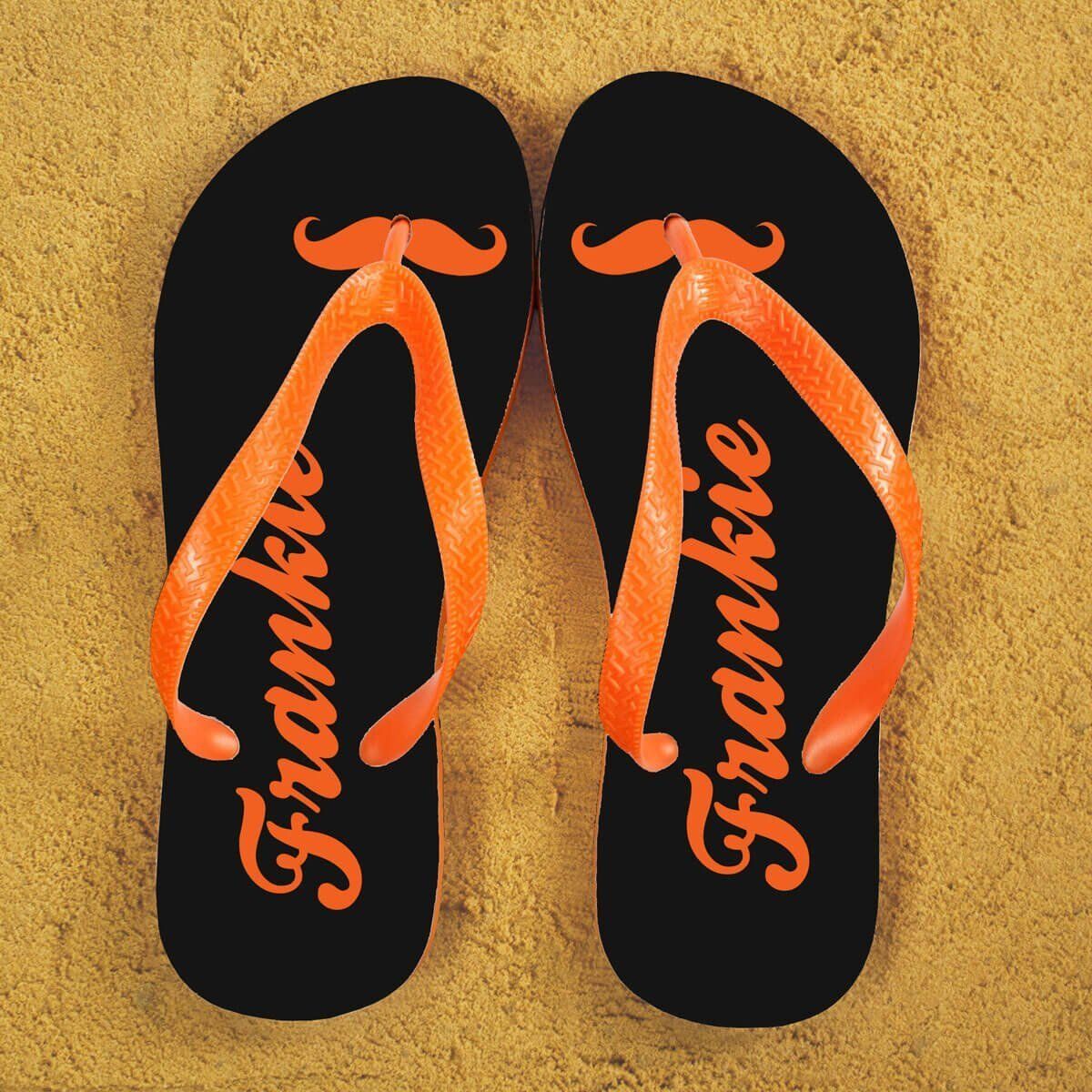 Personalised Adults Flip Flops (Grey & Orange) – Moustache