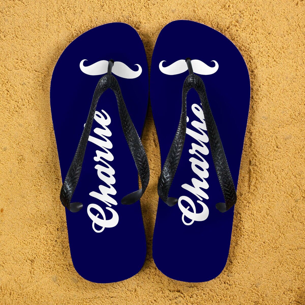 Personalised Adults Flip Flops (Navy & Black) – Moustache