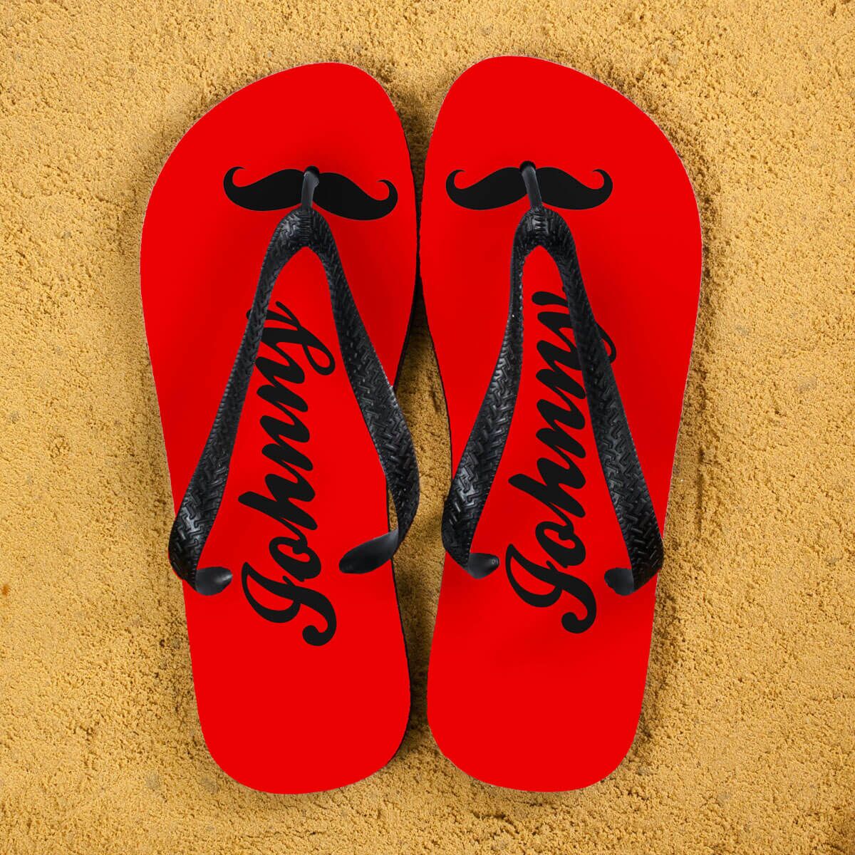 Personalised Adults Flip Flops (Red & Black) – Moustache