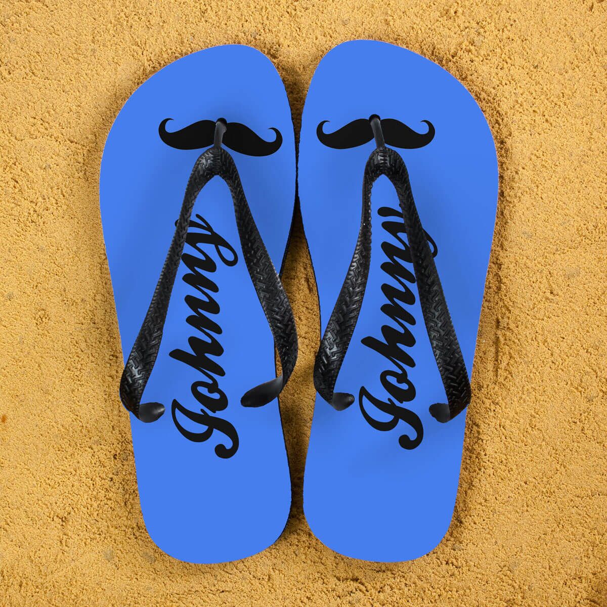 Personalised Adults Flip Flops (Blue & Black) – Moustache