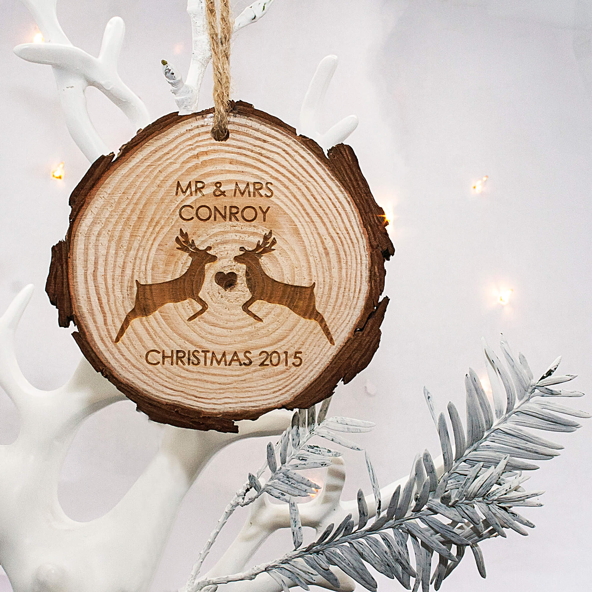 Personalised Mr & Mrs Reindeer Hanging Decoration