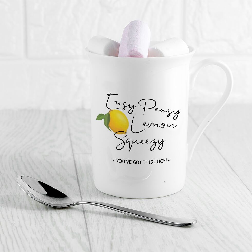 Personalised Easy Peasy Lemon Squeezy Bone China Mug