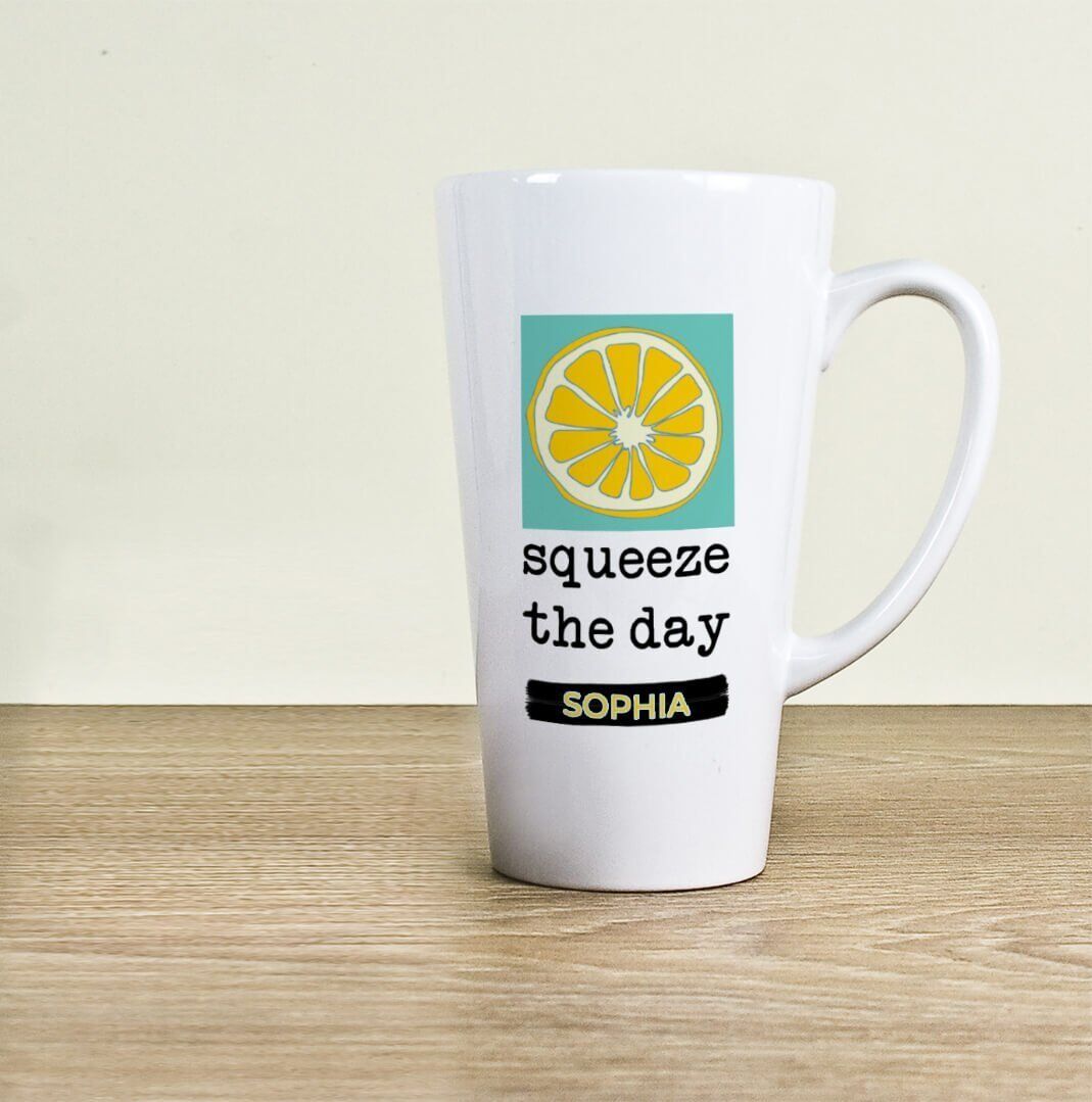 Personalised Squeeze The Day Latte Mug