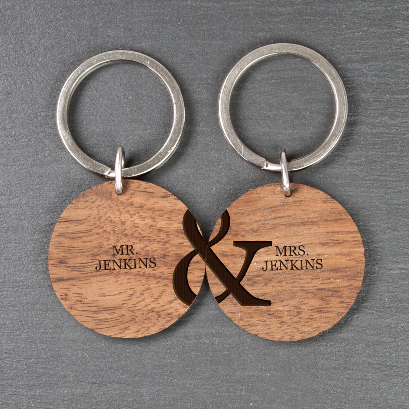 Personalised Wooden Key Ring – Couples Set of 2