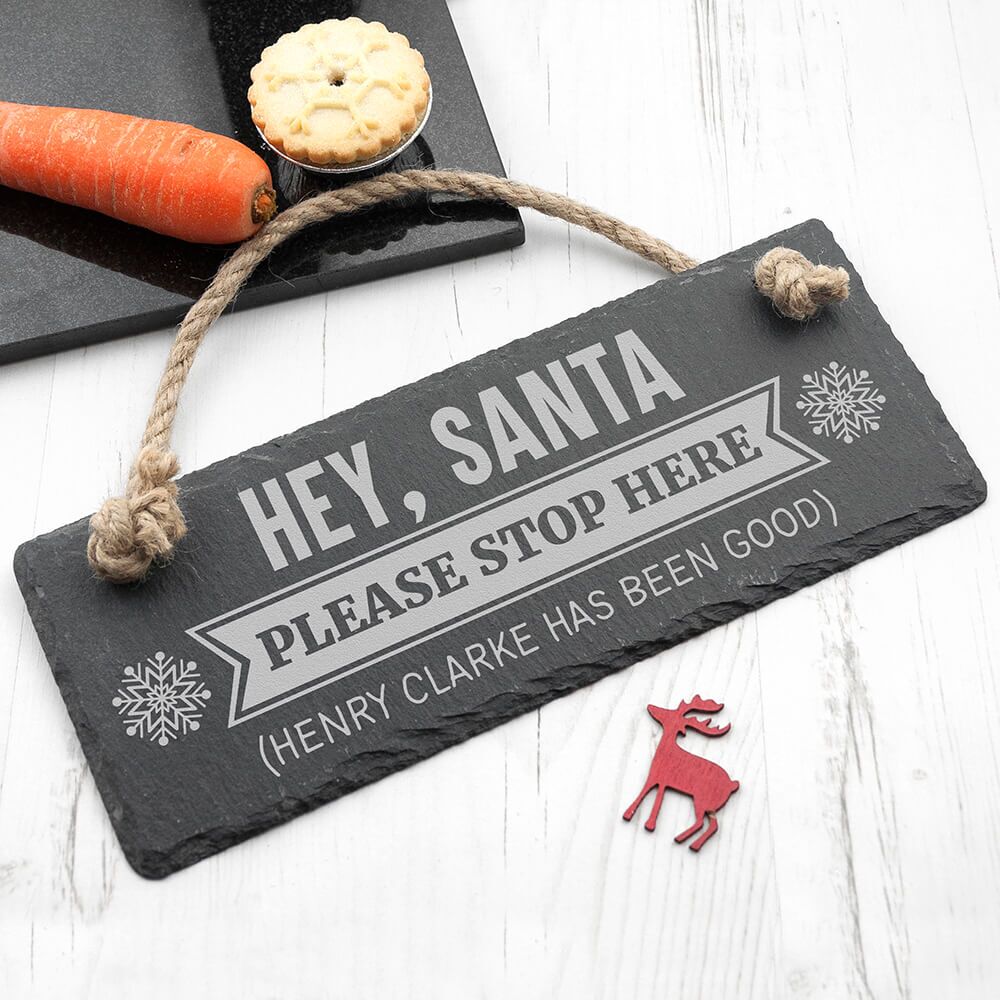 Personalised Hanging Slate Sign – Hey Santa