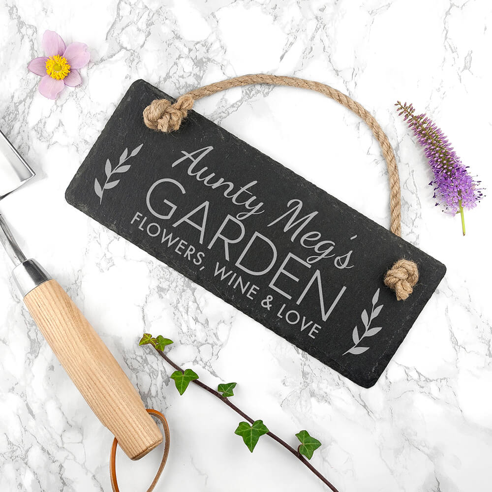 Personalised Hanging Slate Sign – Our Garden