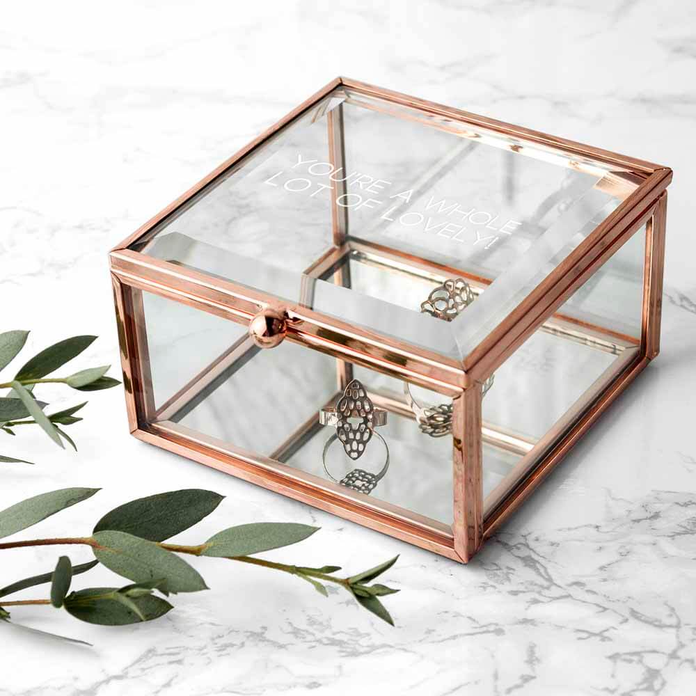 Personalised Rose Gold Glass Trinket Box – Your Message