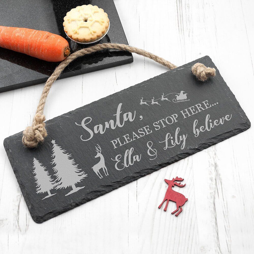 Personalised Hanging Slate Sign – Christmas (We Believe)