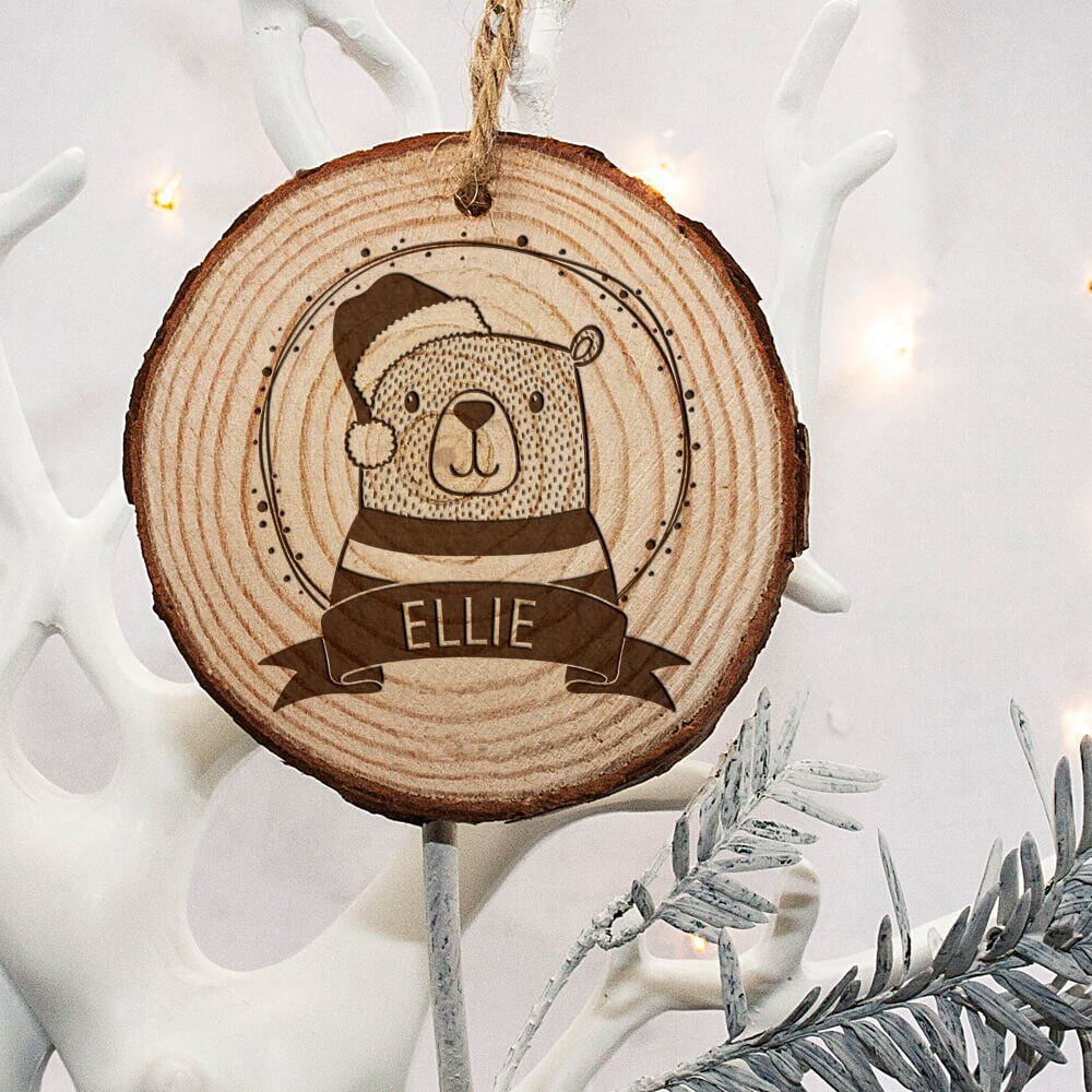 Personalised Woodland Bear Christmas Tree Decoration