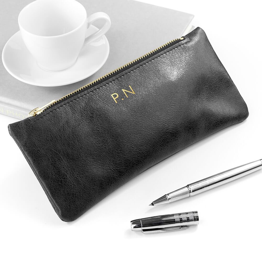 Personalised Luxury Leather Pencil Case – Black