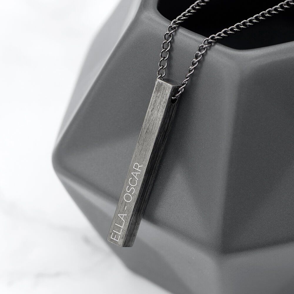 Personalised Mens Solid Bar Necklace – Brushed Gunmetal