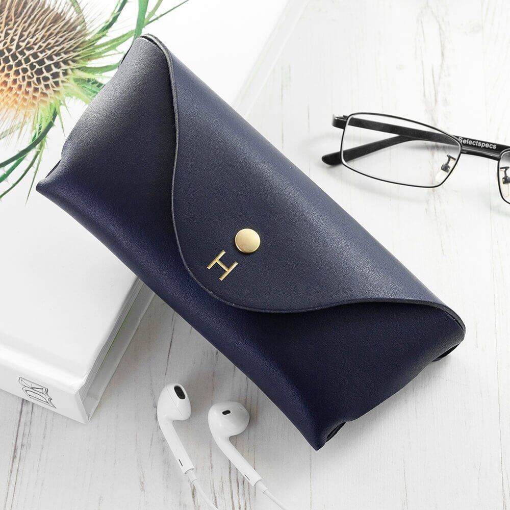 Personalised Luxury Leather Glasses Case – Navy