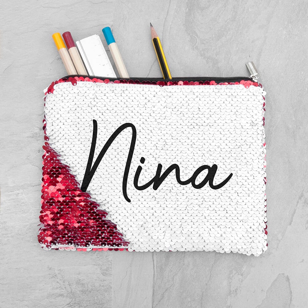 Personalised Hidden Message Sequin Pencil Case – Red