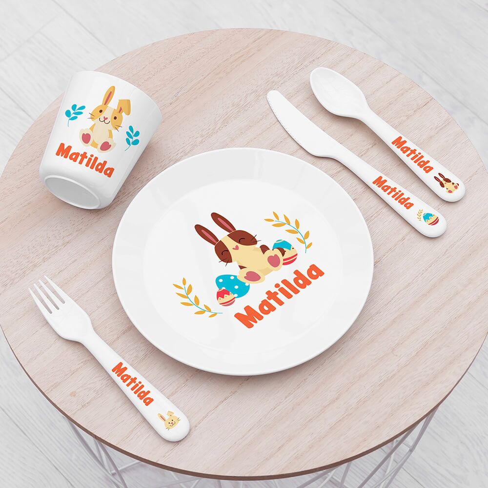 Personalised Kids Spring Bunny Plastic Dining Set