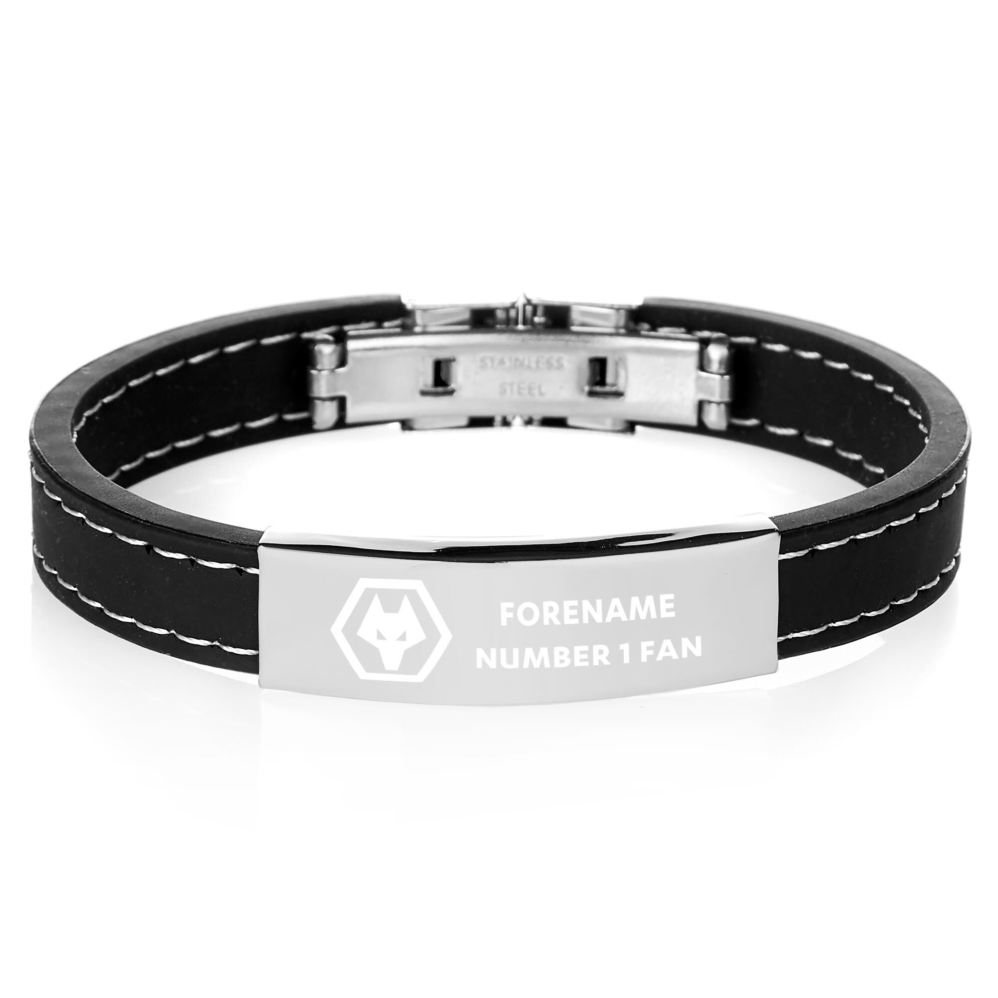 Personalised Wolverhampton Wanderers FC Steel & Rubber Bracelet
