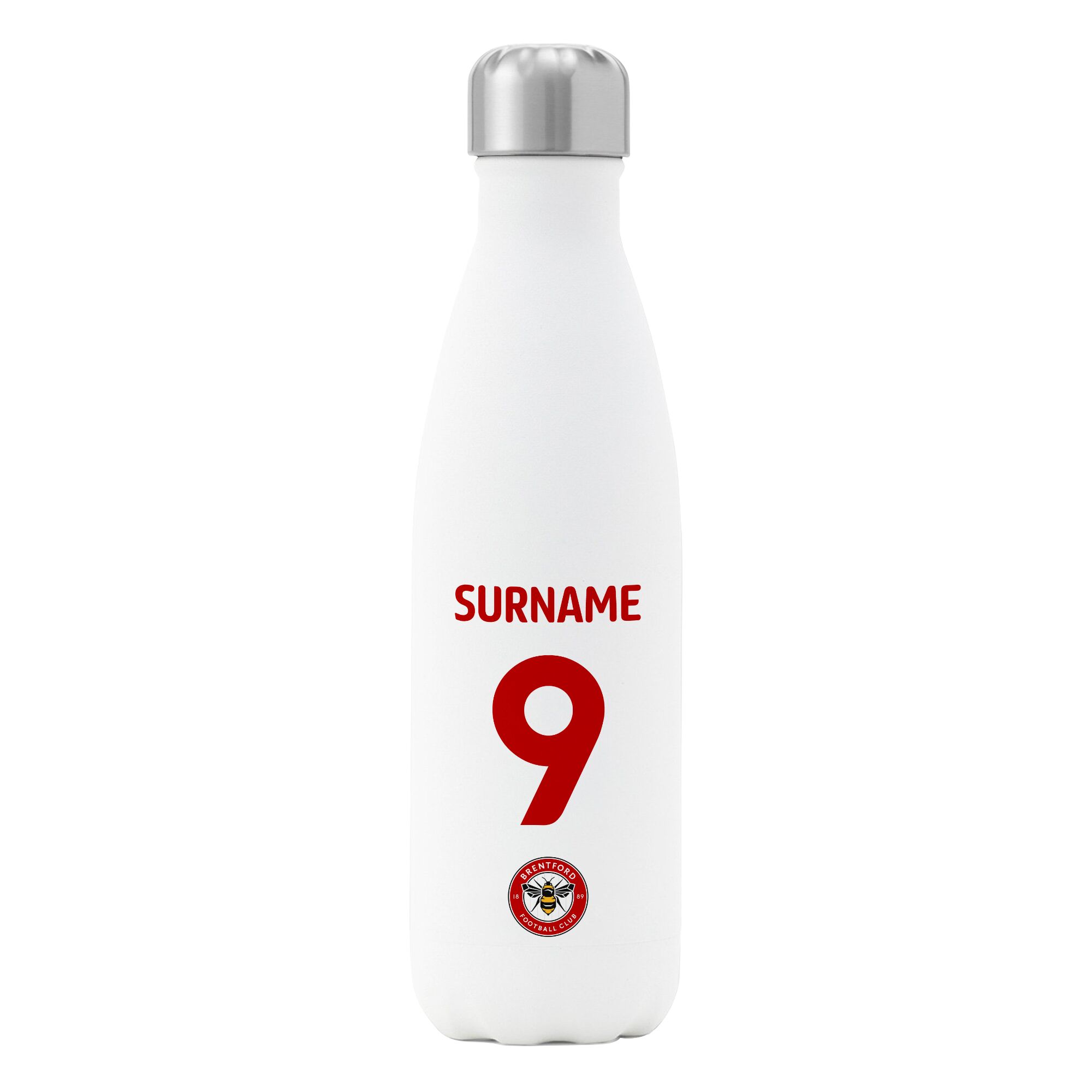 Personalised Brentford FC Shirt Insulated Water Bottle – White