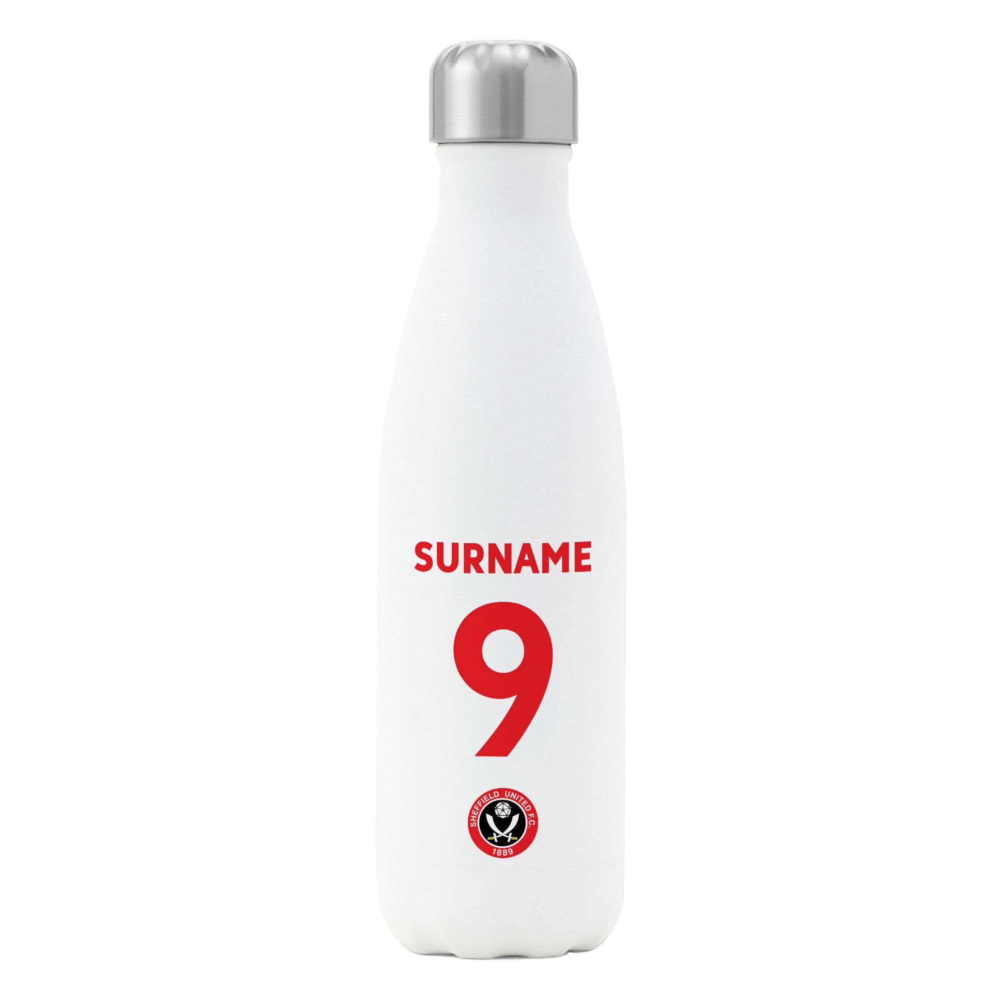 Personalised Sheffield United FC Shirt Insulated Water Bottle – White