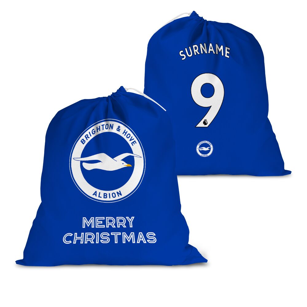 Personalised Brighton & Hove Albion FC Back of Shirt Santa Sack