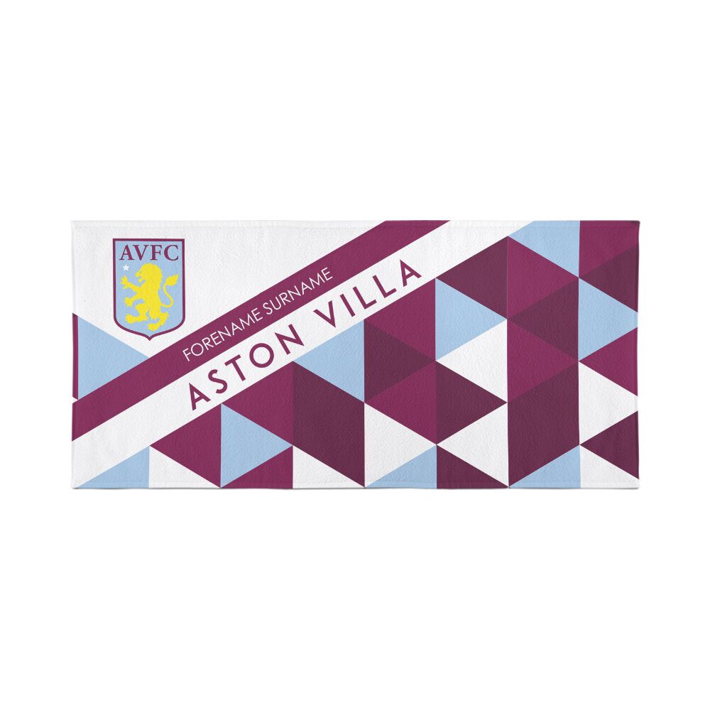 Personalised Aston Villa FC Geometric Beach Towel – 80cm x 160cm