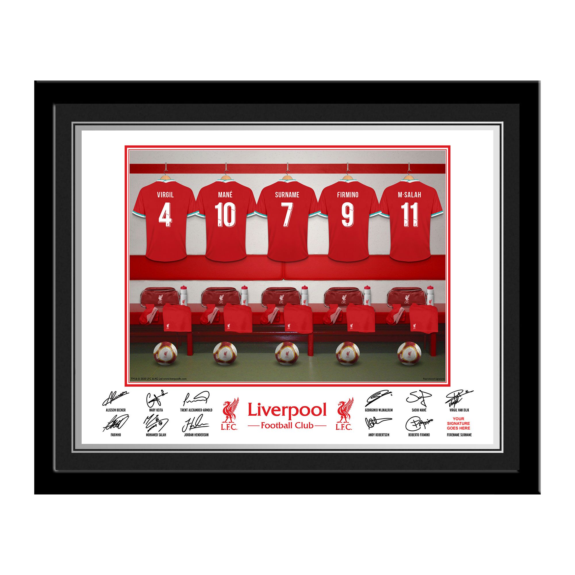 Personalised Liverpool FC Dressing Room Framed Photo