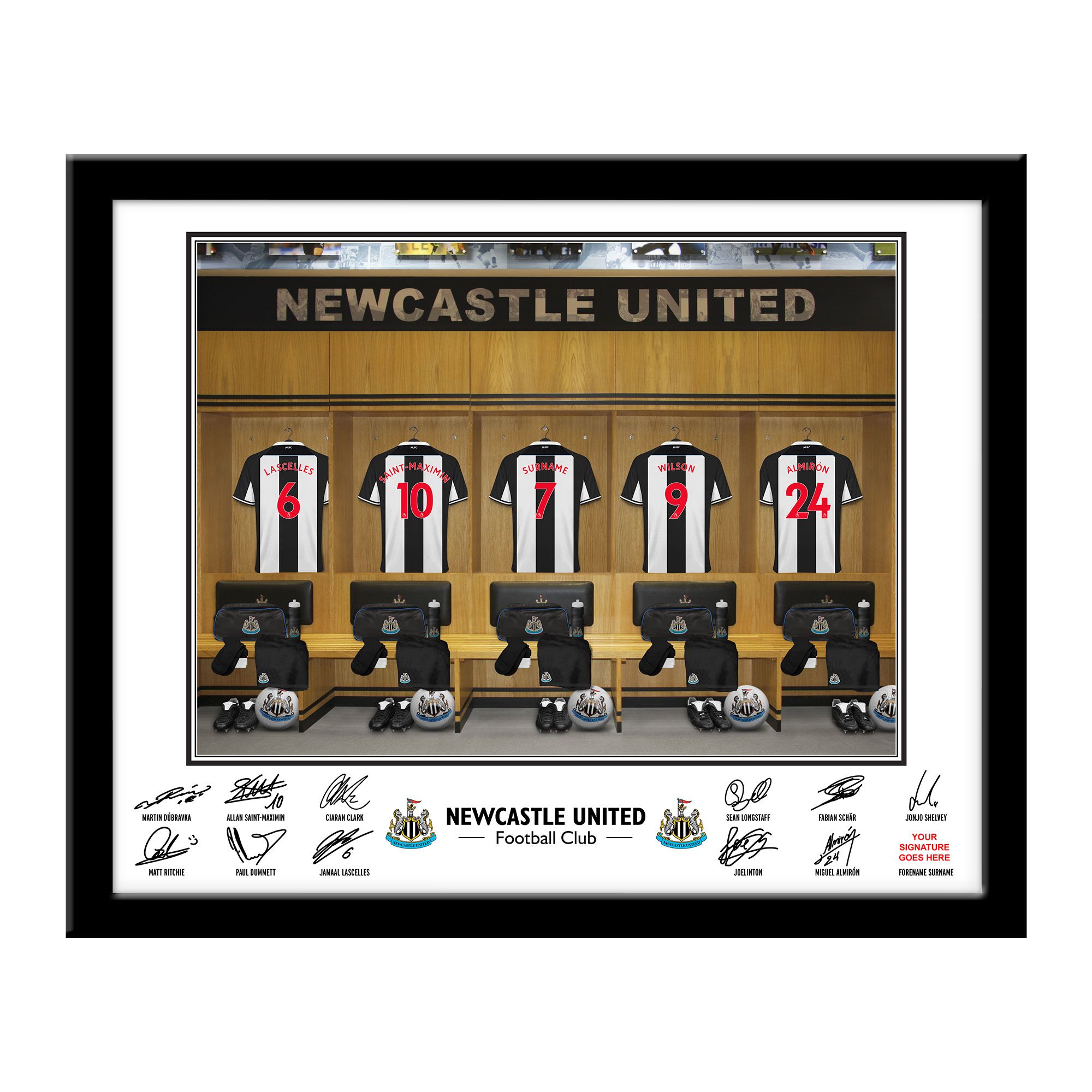 Personalised Newcastle United FC Dressing Room Framed Print