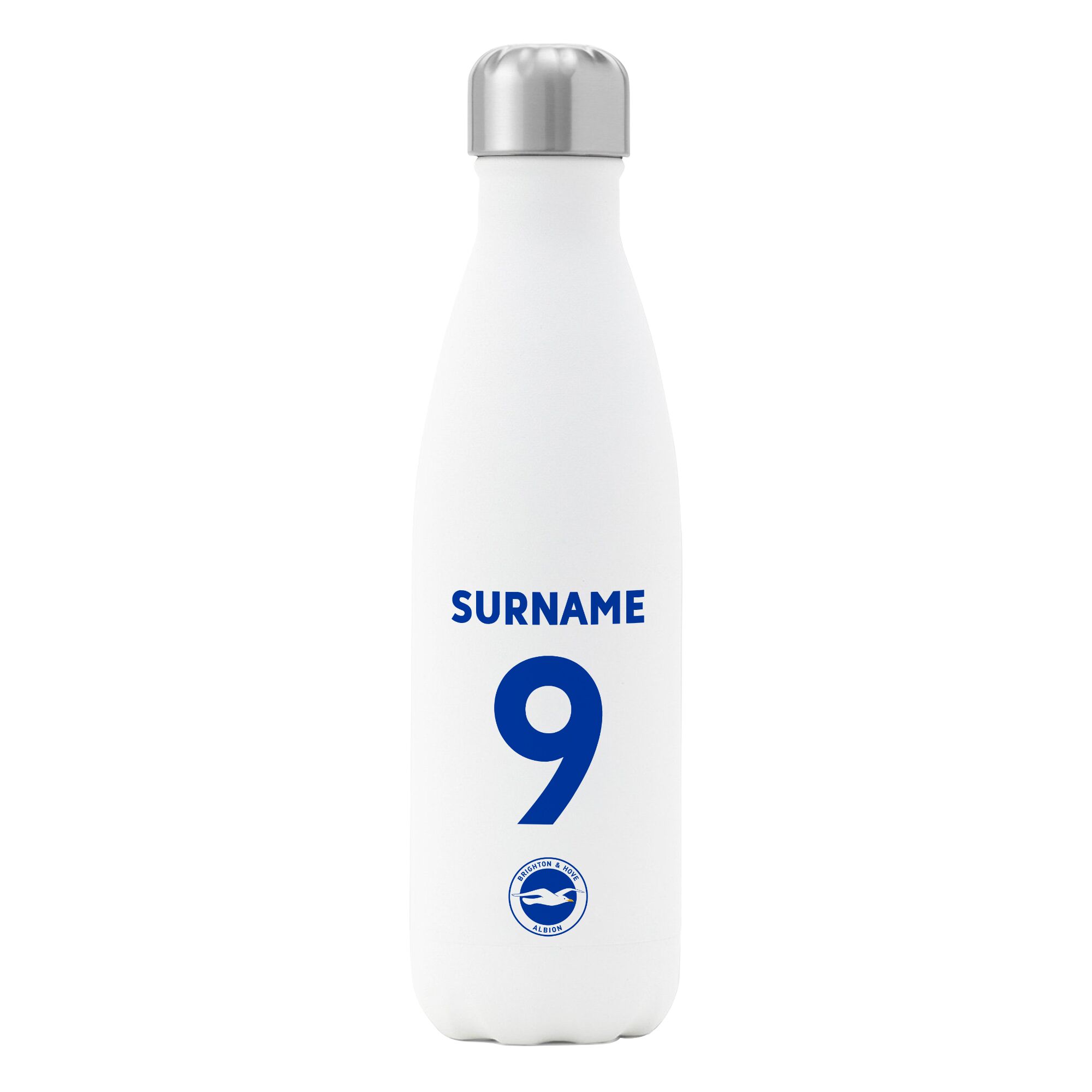 Personalised Brighton & Hove Albion FC Shirt Insulated Water Bottle – White