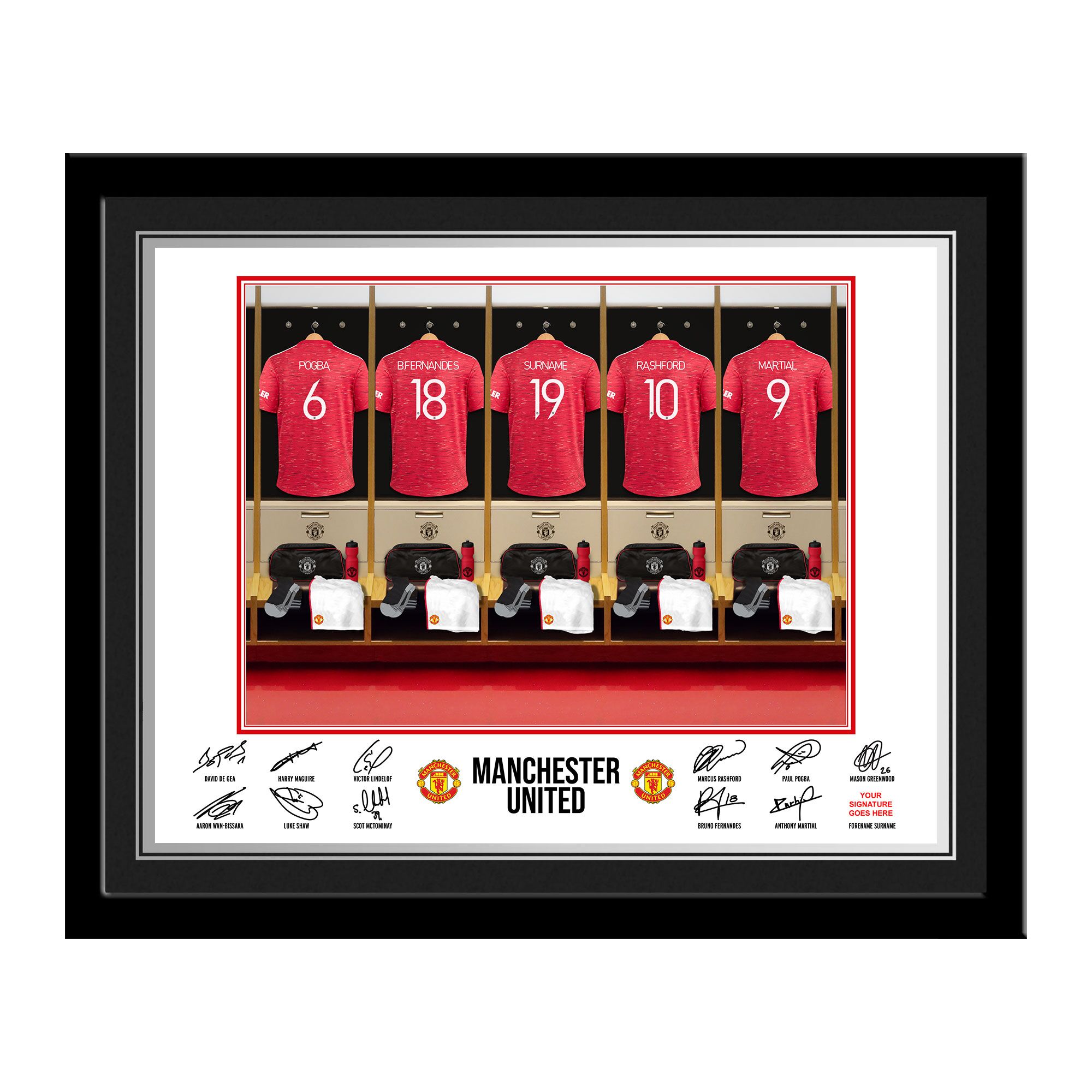 Personalised Manchester United FC Dressing Room Photo Framed