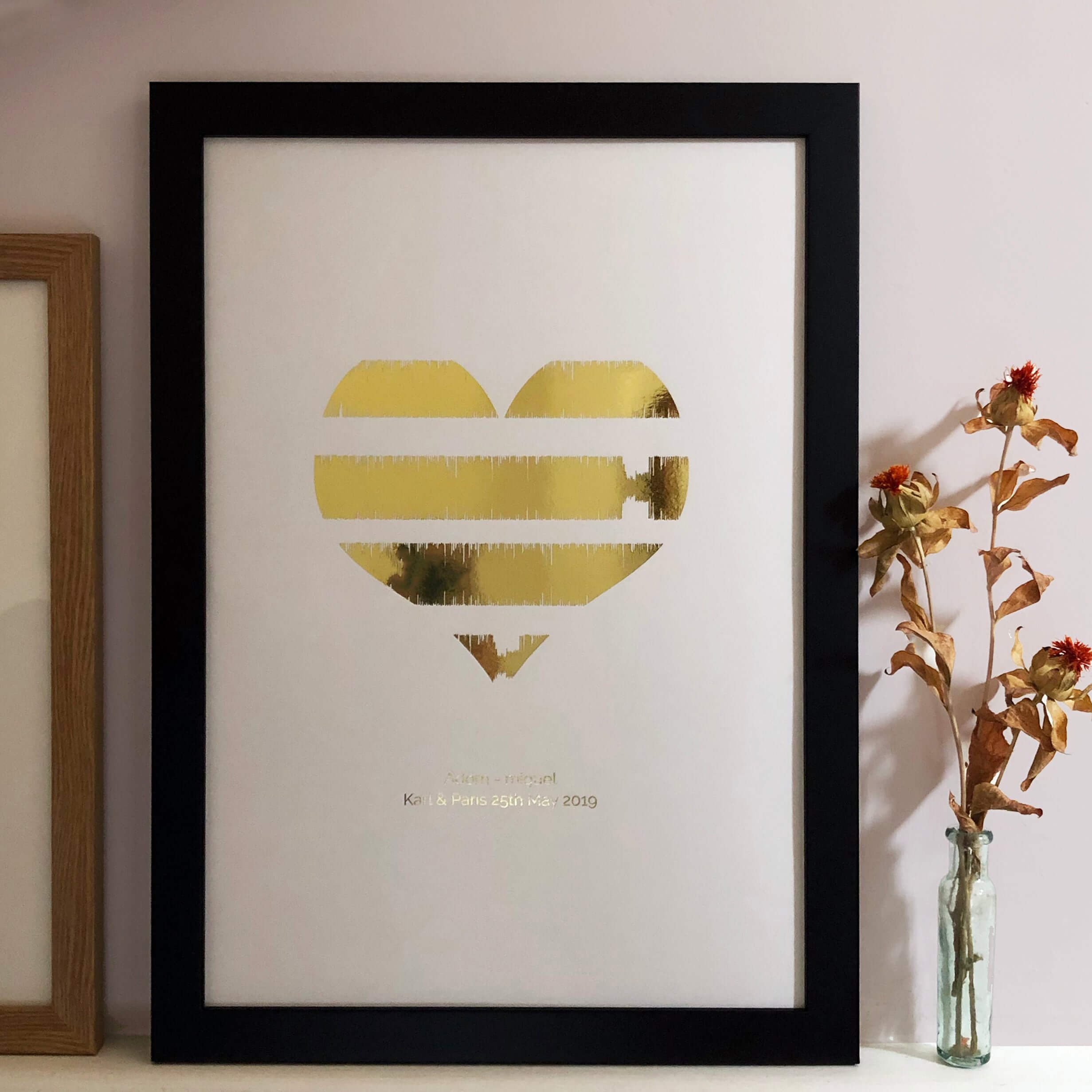 Personalised Metallic Heart Soundwave Print with Framing Options