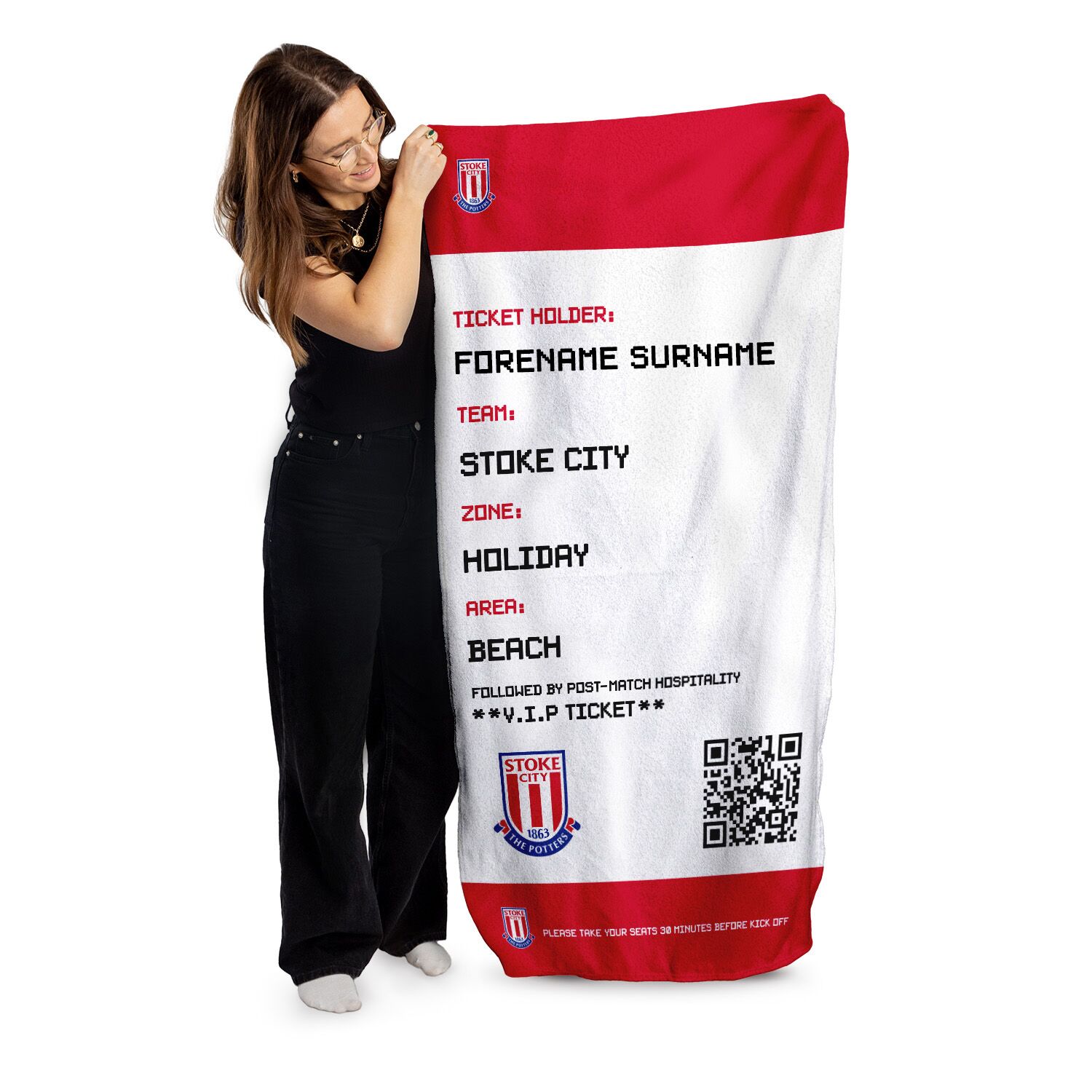 Personalised Stoke City Ticket Beach Towel