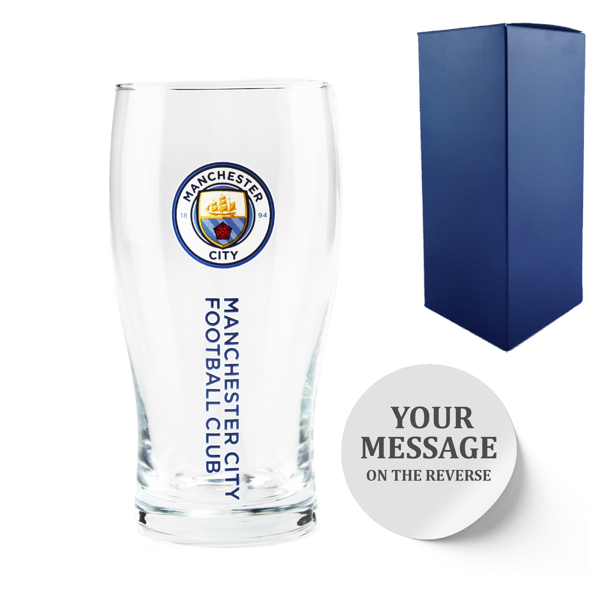 Personalised Manchester City 20oz Tulip Pint Glass, Gift Boxed
